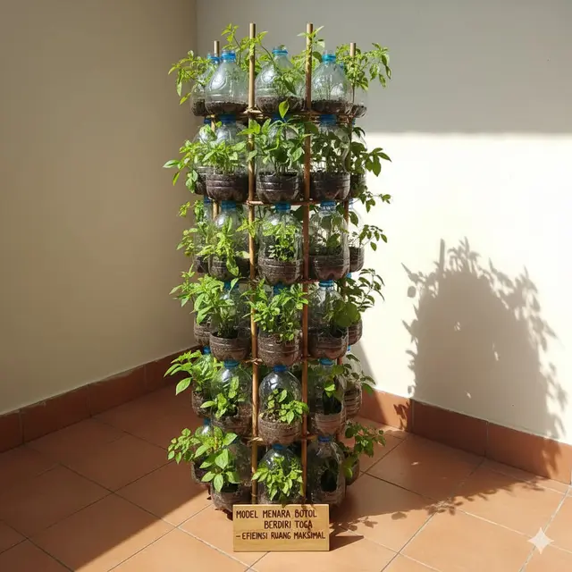 Model Menara Botol Berdiri (Gemini AI)