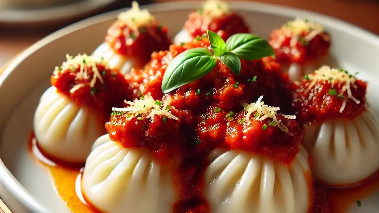 illustrasi dimsum saos bolognese