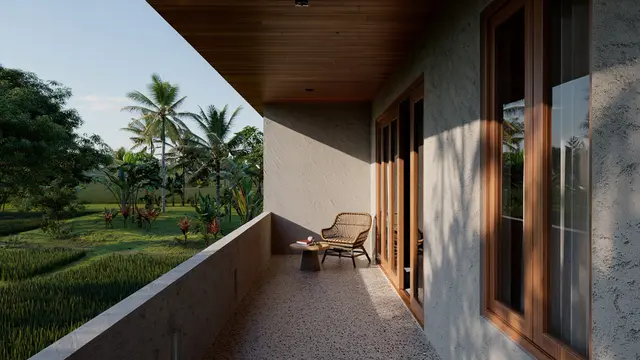 Inspirasi Rumah Semi Kayu dengan Dinding Semen Ekspos yang Adem (AI)