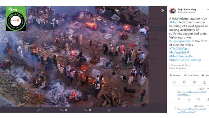Cek Fakta Liputan6.com menelusuri klaim foto pembakaran saat penyebaran Covid-19 India