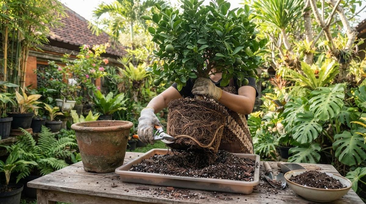 Pemangkasan akar pohon jeruk nipis