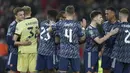 Skor 0-0 bertahan hingga laga usai dan menjadi modal bagus untuk Arsenal menyongsong laga leg kedua yang gantian akan menjadi tuan rumah. (AP/Jon Super)