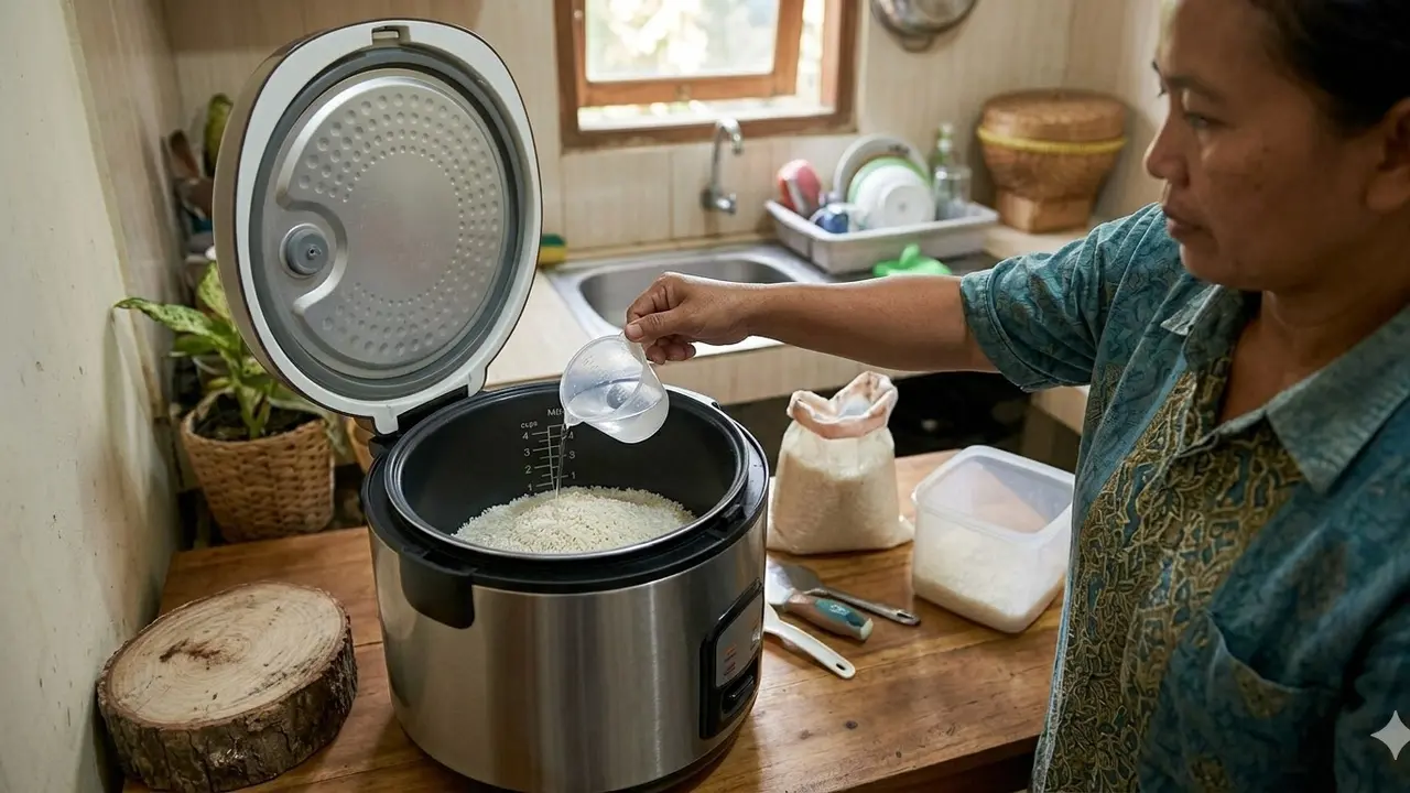 Masak Nasi Pakai Magic Com (Foto: Gemini AI)
