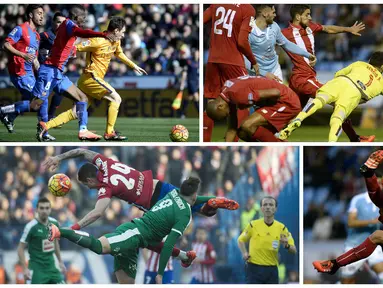 Foto terbaik La Liga Spanyol pekan ke-23 diwarnai oleh solo run bintang Barcelona, Lionel Messi dan juga aksi salto pemain Sevilla, Daniel Carrico.