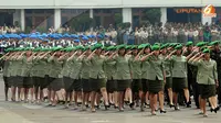 Korps Wanita Angkatan Darat (Kowad) ikut ambil bagian dalam devile prajurit TNI (Liputan6.com/Abdul Aziz Prastowo)