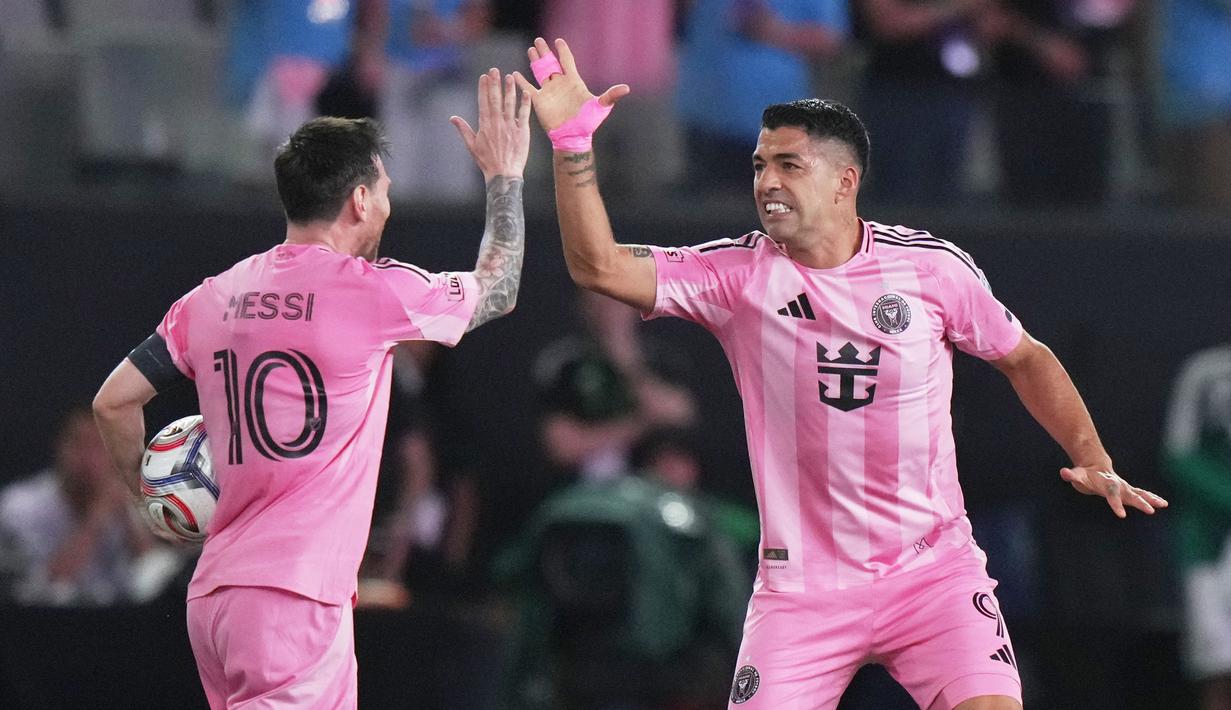 Sempat tertinggal 1-2, Inter Miami mengakhiri laga dengan skor 2-2 melalui gol Luis Suarez pada menit ke-82. (AP Photo/Lynne Sladky)