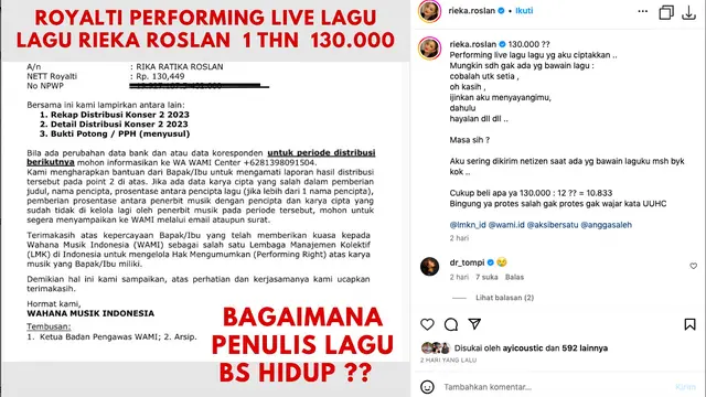 Rieka Roslan Heran Hanya Terima Royalti Rp 130 Ribu dalam Setahun untuk Performing Live Lagu-Lagu Ciptaannya: Cukup Beli Apa Ya?