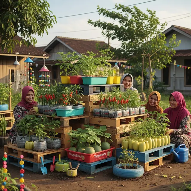 Ide Kebun Buah Kombinasi Dekoratif dengan Barang Bekas Dapur untuk Ibu-ibu PKK (Image by Gemini AI)