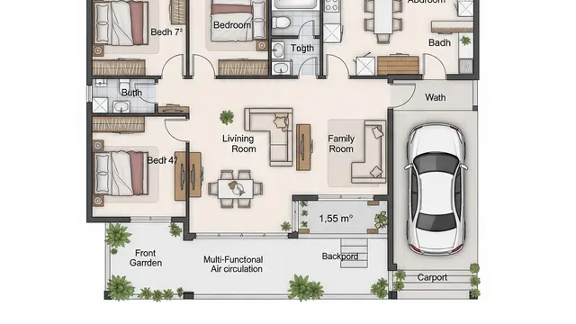 Contoh Rumah Kecil 7x12 dengan Garasi dan Taman Belakang