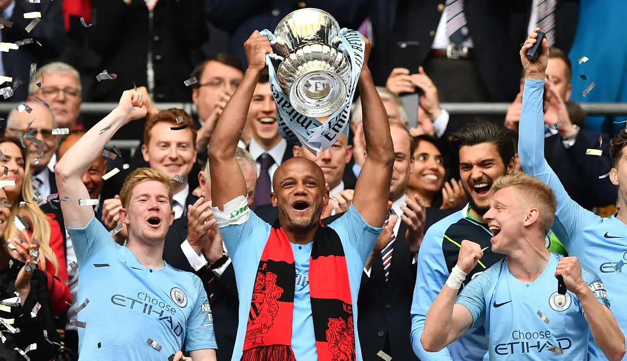 Manchester City. Manchester City juga berhasil mengoleksi 6 gelar Piala FA dari total 11 kali mencapai final. Gelar terakhir mereka raih pada musim 2018/2019 usai mengalahkan Watford 6-0 di partai final, 18 Mei 2019. (AFP/Daniel Leal)