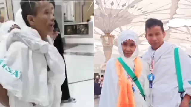 Pemuda asal Makassar menggendong ibunya saat haji untuk melakukan sai dari Safa ke Marwah