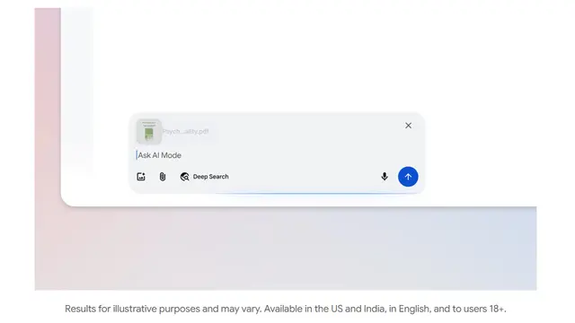 Fitur Unggah File PDF di AI Mode.