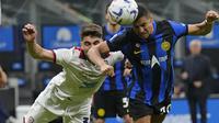 Duel antara Inter Milan melawan Cagliari pada lanjutan pekan ke-32 Liga Italia 2023/2024, Senin (15/4/2024) dini hari WIB. (AP Photo/Antonio Calanni)