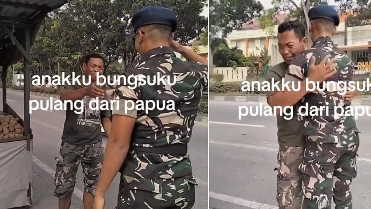 Momen Anggota TNI Pulang ke Rumah untuk Bertemu Ayahnya yang Seorang Penjual Buah Kaki Lima Ini Viral, Bikin Haru