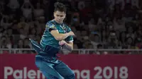 Atlet Wushu, Edgar Xavier, saat beraksi pada nomor Cangquan putra Asian Games di JIExpo, Jakarta, Minggu, (19/8/2018). Edgar Xavier berhasil meraih perak dengan angka 9.72. (Bola.com/Vitalis Yogi Trisna)