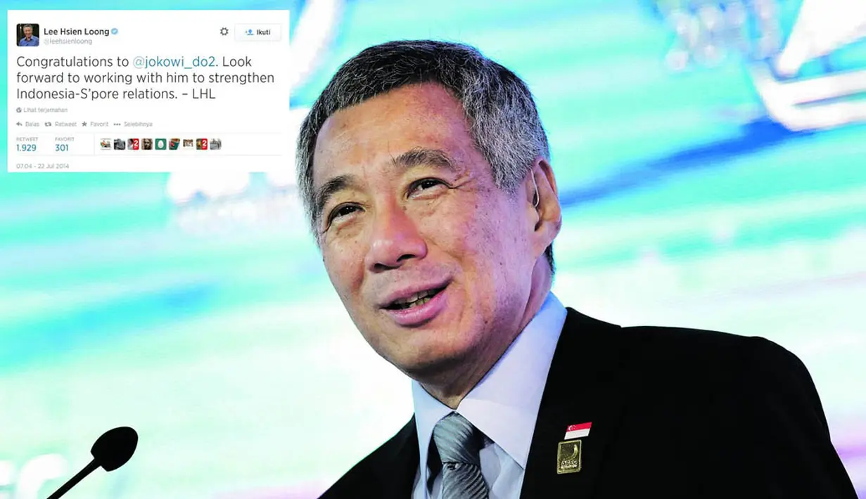 PM Singapura, Lee Hsien Loong, mengucapkan selamat kepada presiden terpilih Joko Widodo melalui Twitternya. (AP)