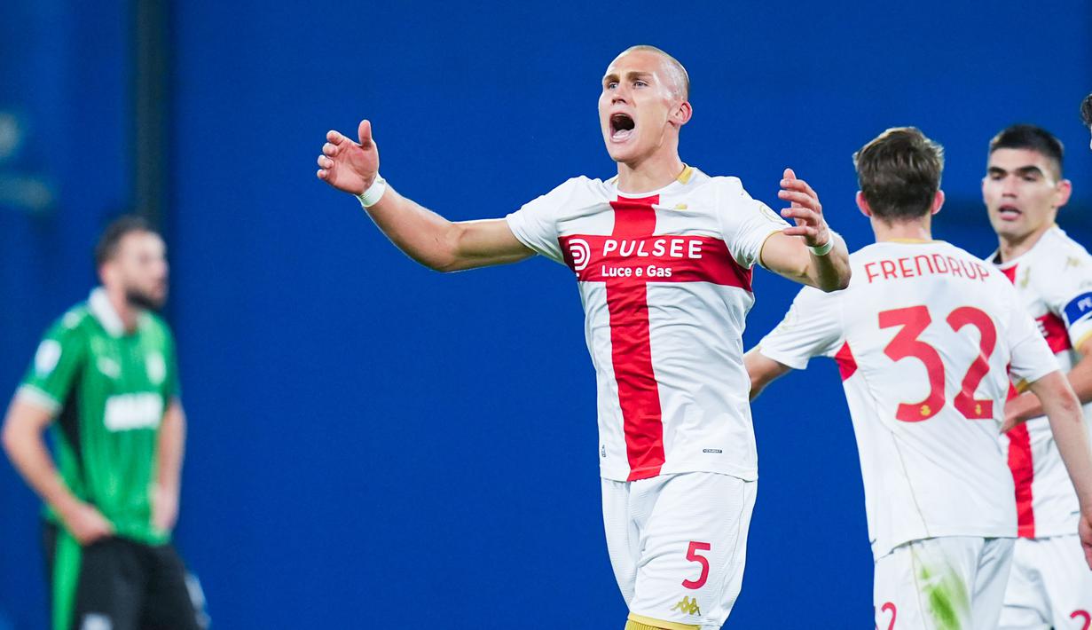 Ini menjadi kemenangan pertama Genoa di Liga Italia 2025/2026. Genoa naik ke posisi 18 dengan 6 poin, Sassuolo tertahan di urutan ke-11 dengan 13 poin. (Massimo Paolone/LaPresse via AP)