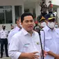 Menteri Perhubungan Budi Karya Sumadi bersama Menteri BUMN Erick Thohir dalam Peresmian Peningkatan Aksesibilitas dan Penataan Stasiun Pondok Ranji di Tangerang Selatan. (Tira Santia/Liputan6.com)