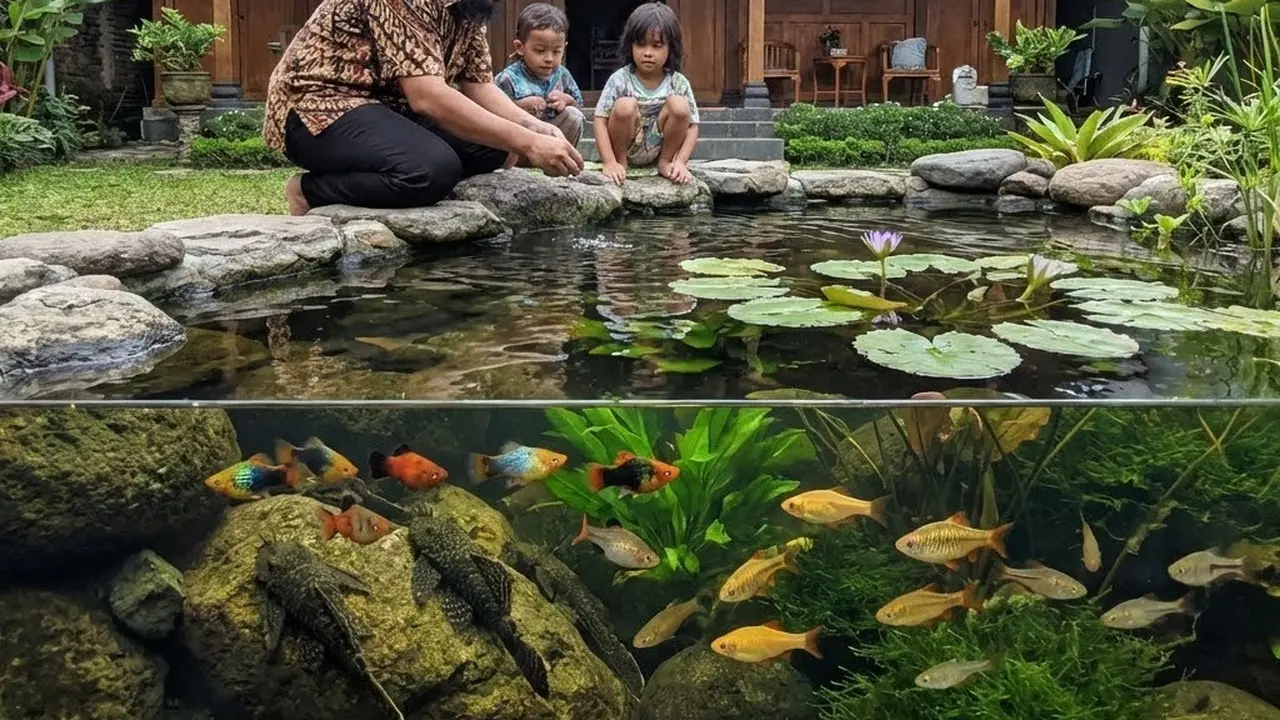 Melihat ikan hias di kolam (Gemini AI)