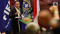 Menpora RI, Zainudin Amali, memberi sambutan saat pembukaan Kongres PSSI di Hotel Raffles, Jakarta, Sabtu (29/5/2021). Kongres tersebut akan membahas kepastian Liga 1 dan 2 musim 2021-2022. (Bola.com/M Iqbal Ichsan)