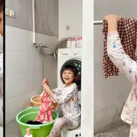 Mengajarkan anak sejak kecil, Glenn Alinskie mengajarkan putrinya untuk mencuci baju sendiri. Suami Chelsea Olivia itu mengaku dirinya sejak kecil disuruh cuci baju dan sepatu sendiri meski ada ART. [Instagram/glennalinskie]