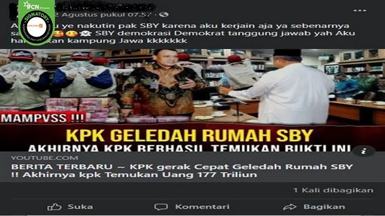 Gambar Tangkapan Layar Kabar Hoaks KPK Menggeledah Rumah SBY (sumber: Facebook).