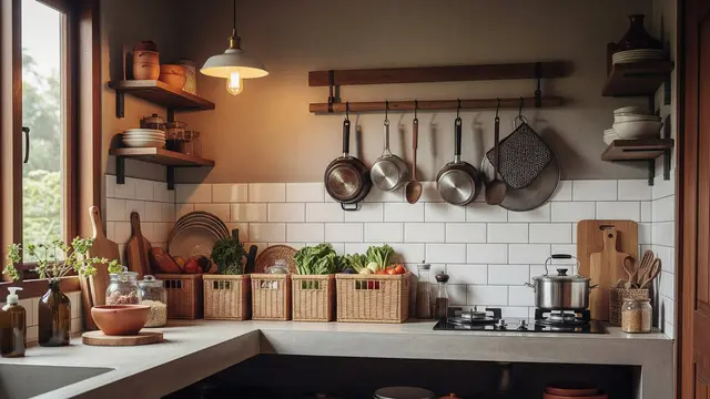 Dapur Farmhouse Mungil dengan Pemanfaatan Sudut