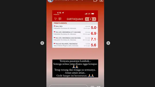 Nana Mirdad Ceritakan Alami Gempa yang Lumayan Hebat, Terperanjat Langsung Lari Selamatkan Anak. (instagram.com/nanamirdad_)