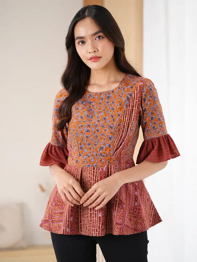 Model Blouse Batik Lengan Kerut Cotton Premium
