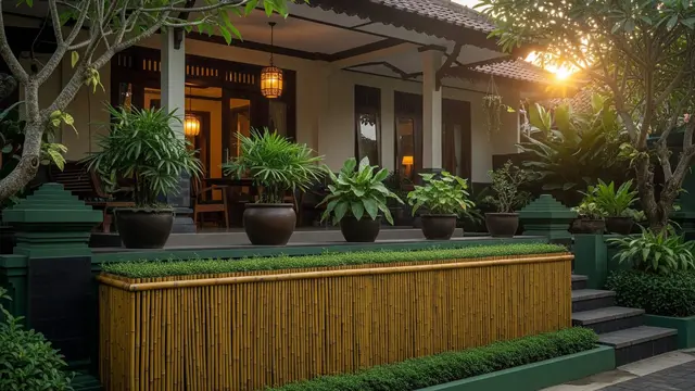 Ide Teras Hijau dengan Pohon Bambu sebagai Pagar Alami Anti Panas
