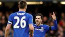 Ekspresi pemain Chelsea, Cesc Fabregas, setelah mencetak gol ke gawang West Ham United dalam lanjutan Liga Inggris di Stadion Stamford Bridge, London, Sabtu (19/3/2016). (Reuters/John Sibley)