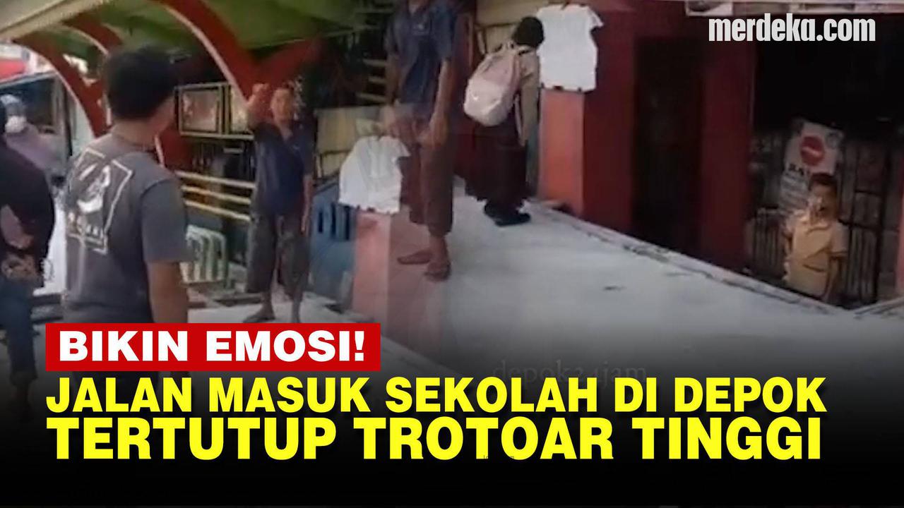 VIDEO: Jalan Masuk Sekolah di Depok Ditutup Trotoar Tinggi, Orangtua Murid Emosi