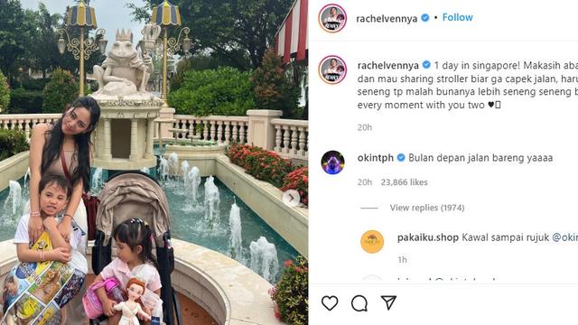 Komentar Okin ajak liburan Rachel Vennya bersama anak-anak disorot netizen (https://www.instagram.com/p/Cd-f1muraHk/)