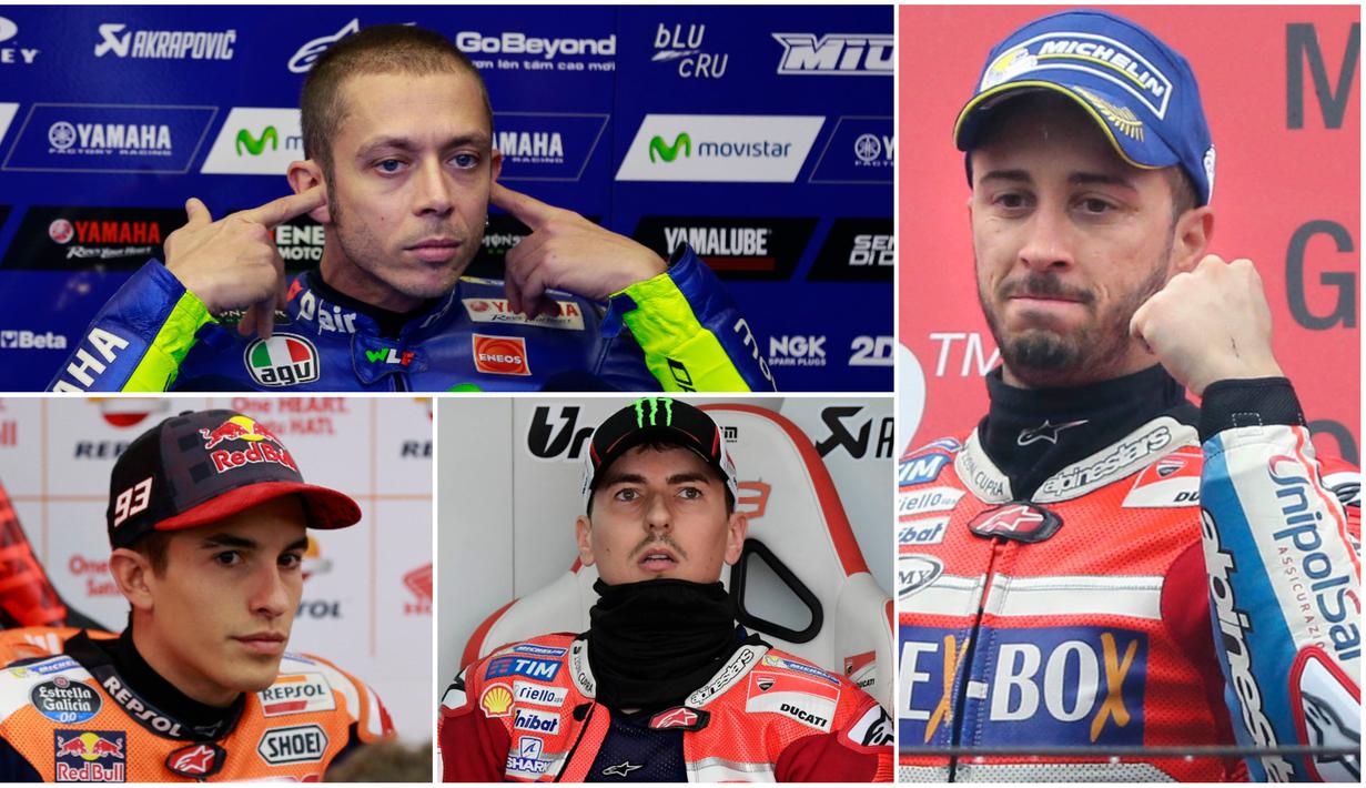 Berikut ini klasemen sementara MotoGP 2017 hingga Sirkuit Motegi, Jepang. Persaingan Andrea Dovizioso dan Marc Marquez di  klasemen sementara MotoGP 2017 semakin panas. (Foto-foto Kolase AFP dan AP).