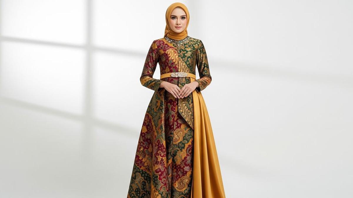 10 Gamis Batik Brokat Kombinasi Satin Mewah, Tampil Anggun di Kondangan &amp; Pesta