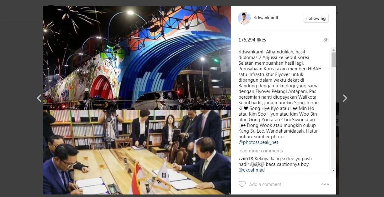 Ridwan Kamil mendapat bantuan dari pemerintah kota Seoul, Korea Selatan untuk membangun flyover baru di Bandung [foto: instagram]