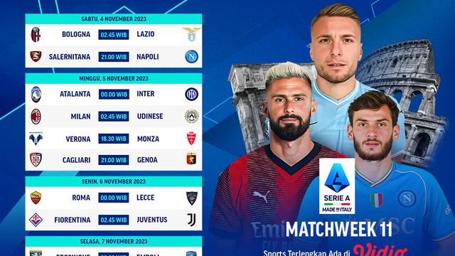 Jadwal dan Link Streaming Serie A Matchweek 11 di Vidio