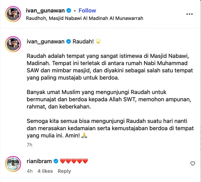 Ivan Gunawan senyum manis foto di Raudah Taman Surga di Masjid Nabawi Madinah, tempat mustajab berdoa