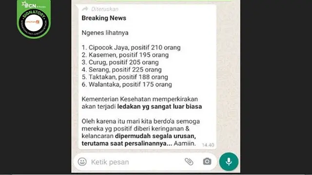Gambar Tangkapan Layar Pesan dari Aplikasi Percakapan WhatsApp