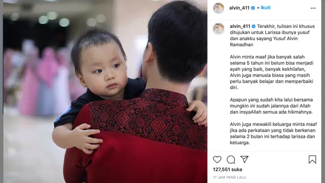 Unggahan Alvin Faiz. (Foto: Instagram @alvinfaiz)