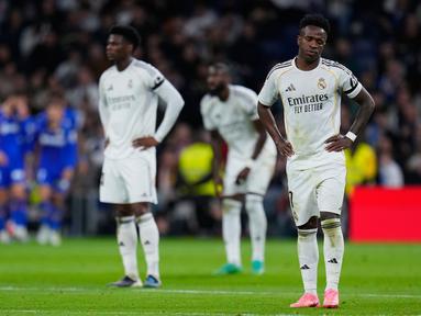 Real Madrid harus menelan pil pahit dalam laga lanjutan Liga Spanyol 2025/2026 saat menjamu Getafe pada Senin (02/03/2026) waktu setempat. (AP Photo/Manu Fernandez)
