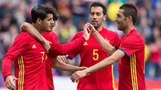 Spanyol mengalahkan Korea Selatan, 6-1, pada laga persahabatan di Red Bull Arena, Wals-Siezenheim, Austria, Rabu (1/6/2016). (EPA/Andreas Schaad)