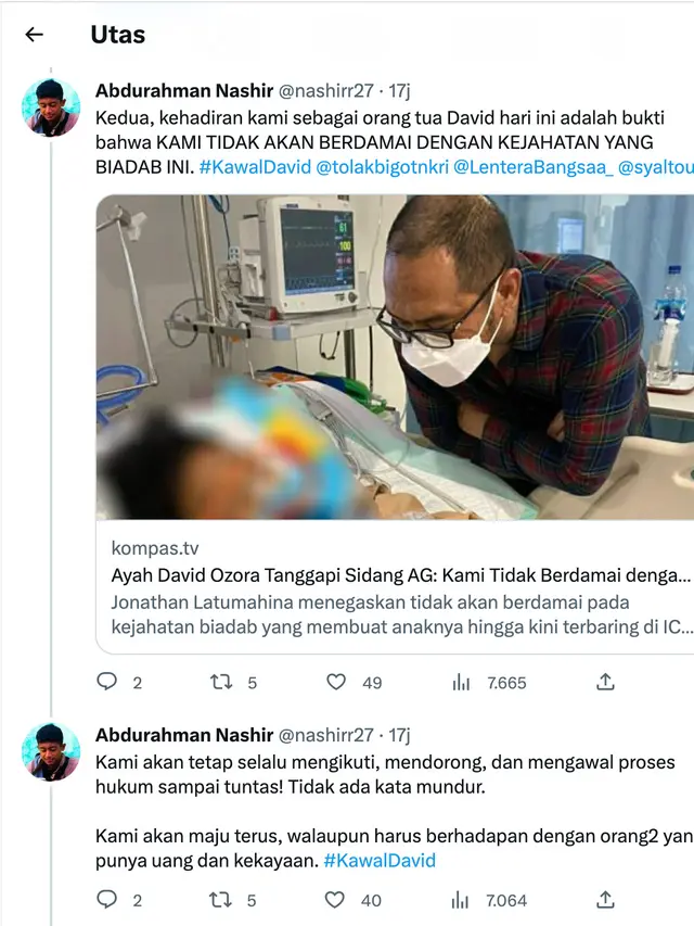 Pernyataan pers dari Jonathan Latumahina ayah David Ozora. (Foto: Dok. Twitter @nashirr27)