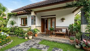 7 Inspirasi Teras Rumah Sederhana dengan Kombinasi Bunga Hias dan Batu Alam