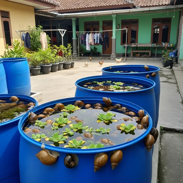 Cara Ternak Keong Mas di Drum Bekas, Solusi Hemat Pakan Ternak