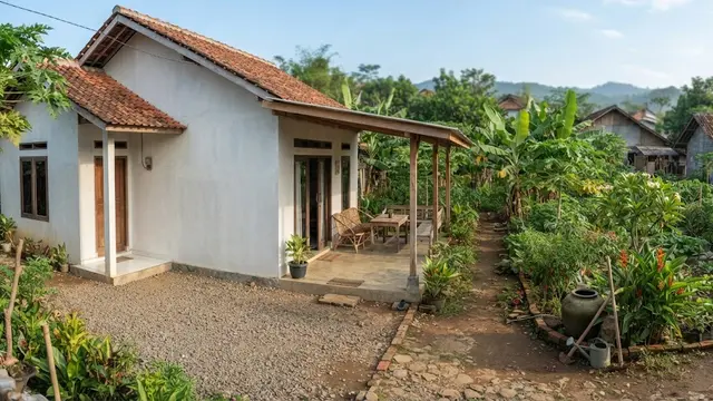 Model rumah di pinggir kebun yang sederhana dan hemat biaya model dengan teras samping