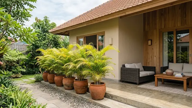 Tanaman dalam Pot untuk Membatasi Pandangan ke Teras