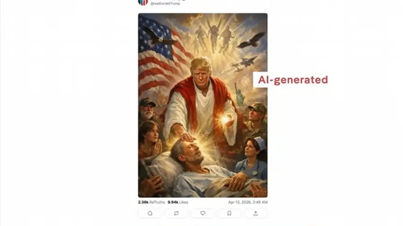 Gambar hasil kecerdasan buatan (AI) yang diunggah akun Donald Trump menunjukkan seolah-olah presiden Amerika Serikat itu sedang menyembuhkan seorang pria.