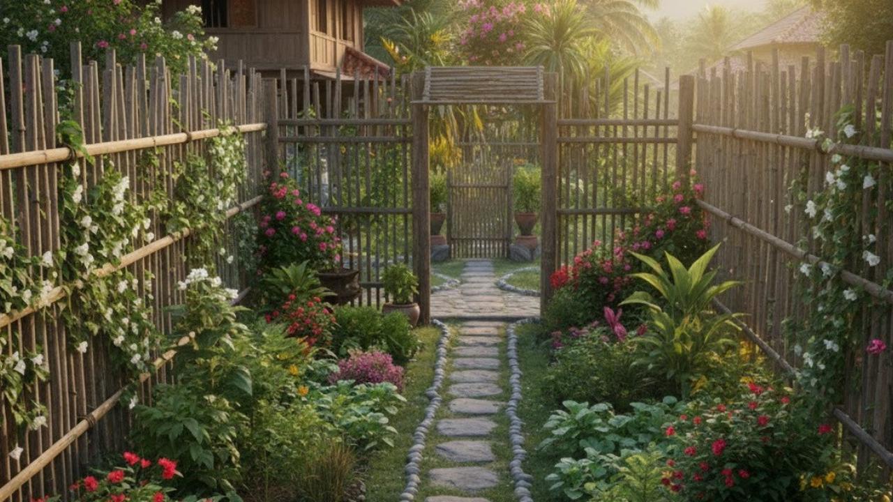 Ilustrasi Kebun dengan Pagar Bambu