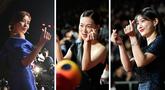 Foto kolase aktris Korea Selatan, Kim Gyu-ri (kiri), Han Ye-ri (tengah) dan Kim Yoo-jung saat menghadiri upacara pembukaan Festival Film Internasional Busan (BIFF) ke-27 di Busan Cinema Center di Busan, Korea Selatan, Rabu, 5 Oktober 2022. (AFP Photo/AP Photo)